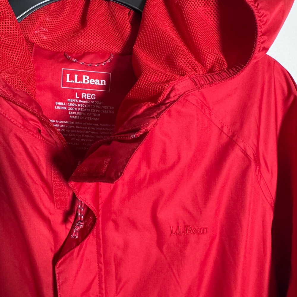 L.L.Bean Windbreaker Rain Jacket Mens L Red Solid Hooded Full Zip Shell 510331 - Picture 4 of 5